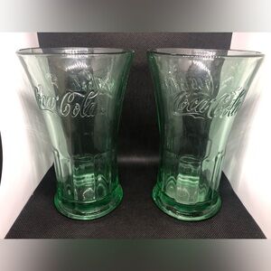 Vintage Libbey Emerald Green Coca Cola Glass - Pair